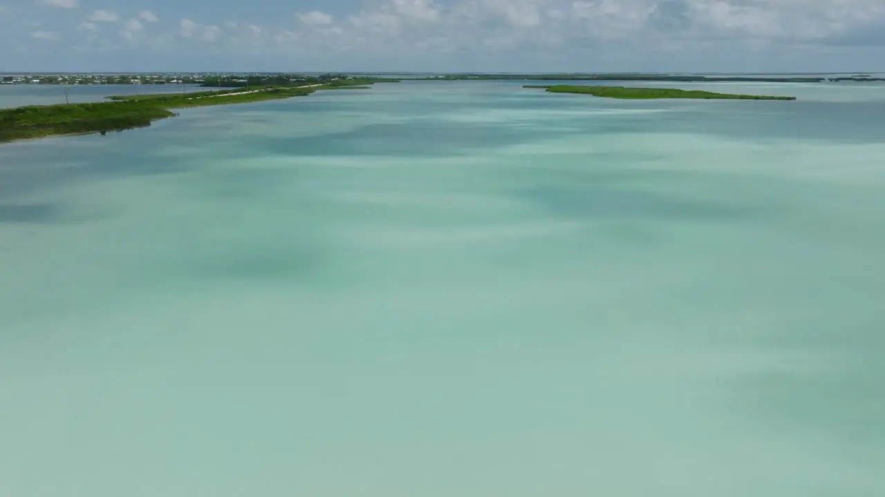 Aerial orbiting view showing the turquoise waters of the Florida Keys