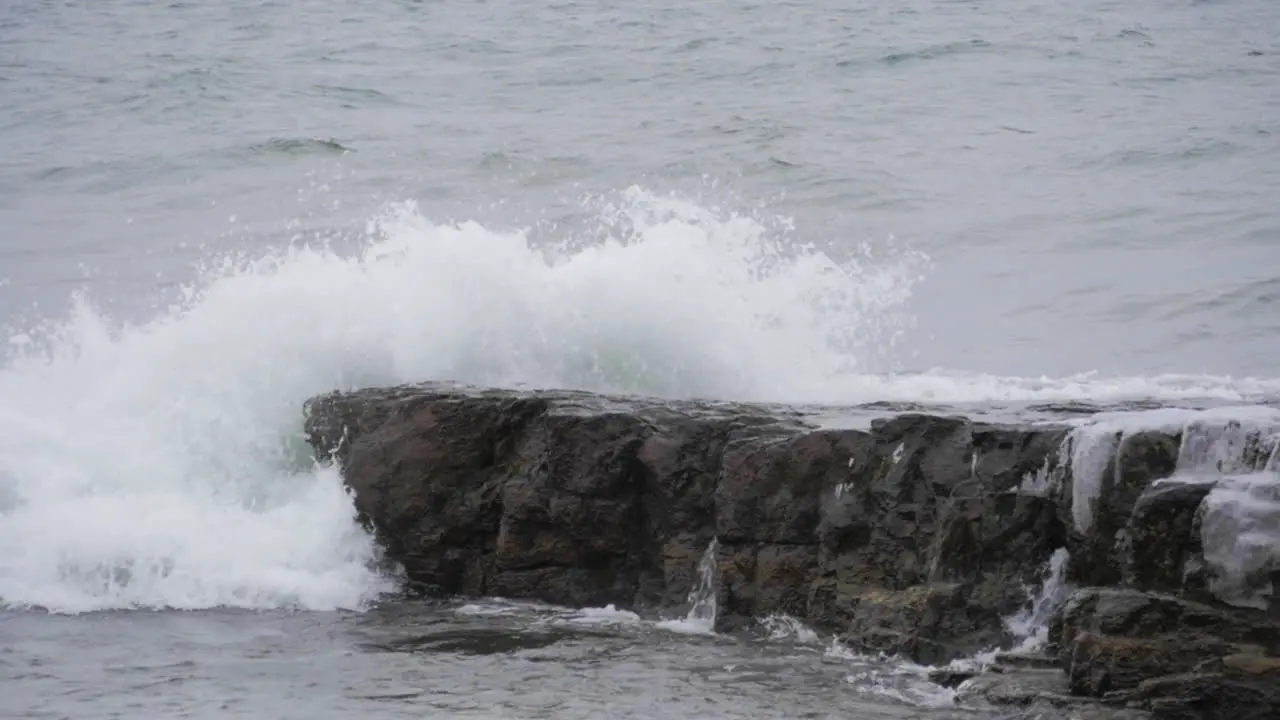 Slow motion waves hitting rock