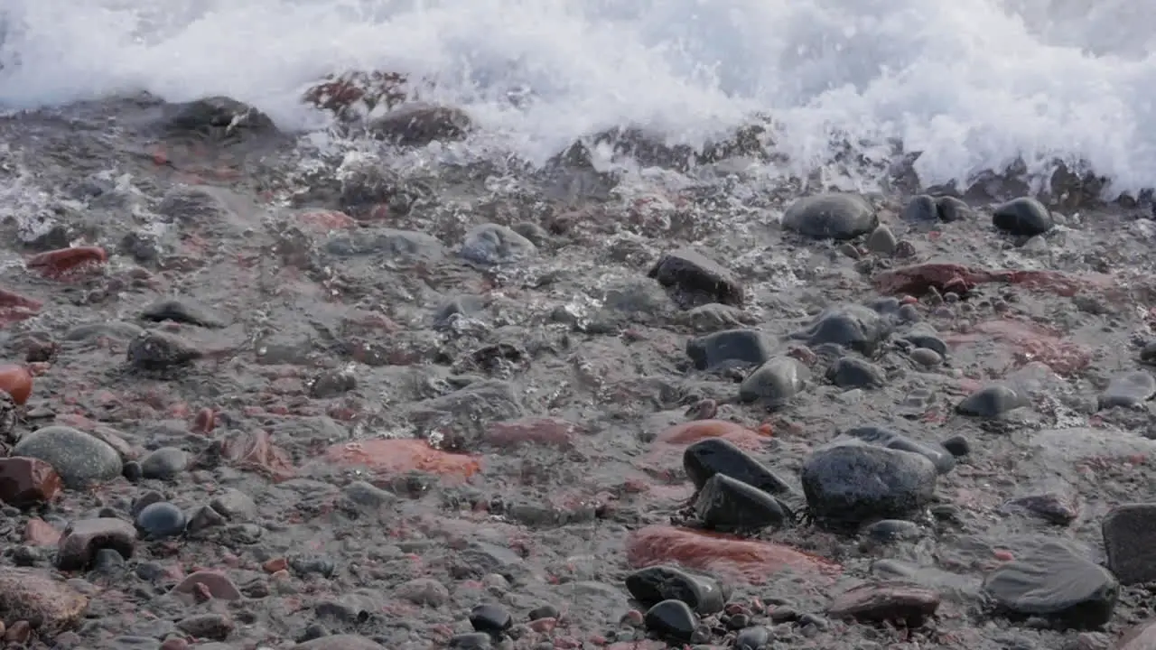 Slow motion waves on rocky shoreline