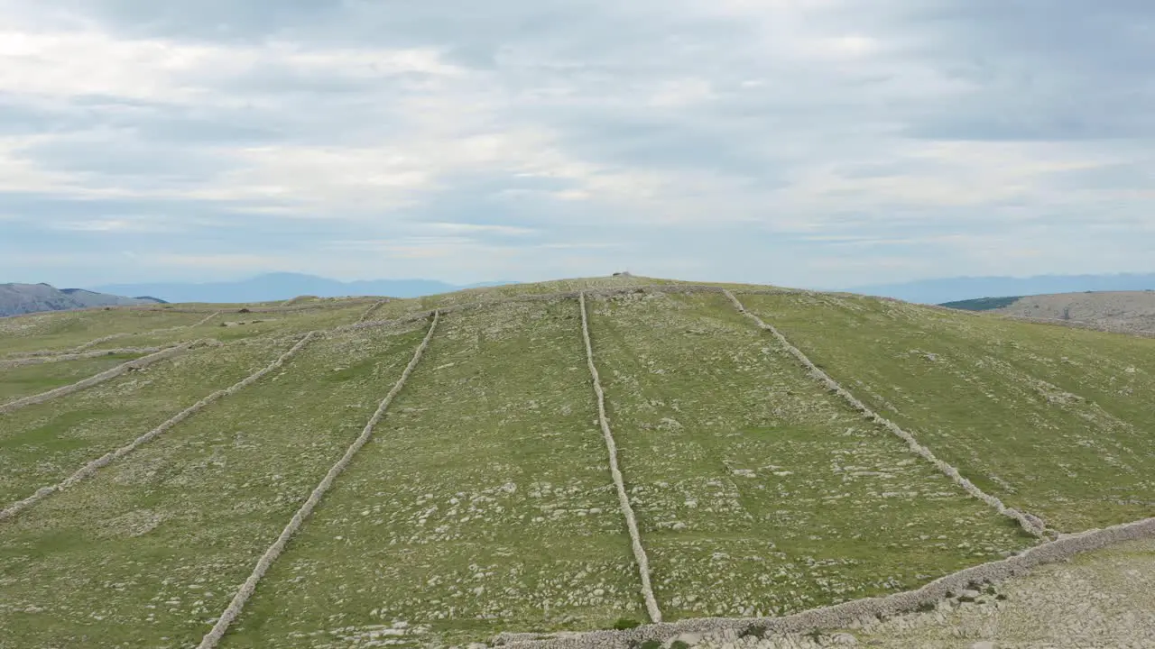 Aerial view of pasture from drywalls on the Moon Plateau in Krk island