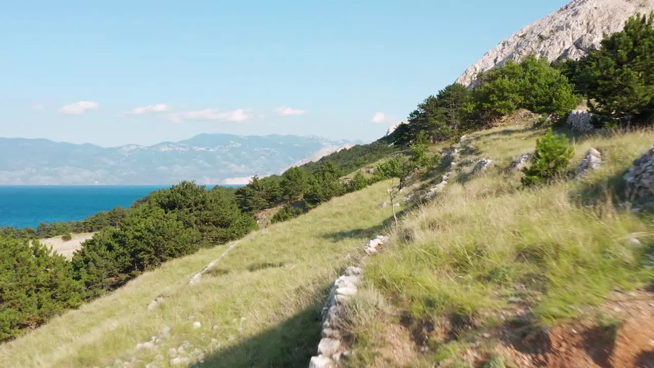 Aerial view of the Moon Plateau trail mountain in Krk with its drywalls