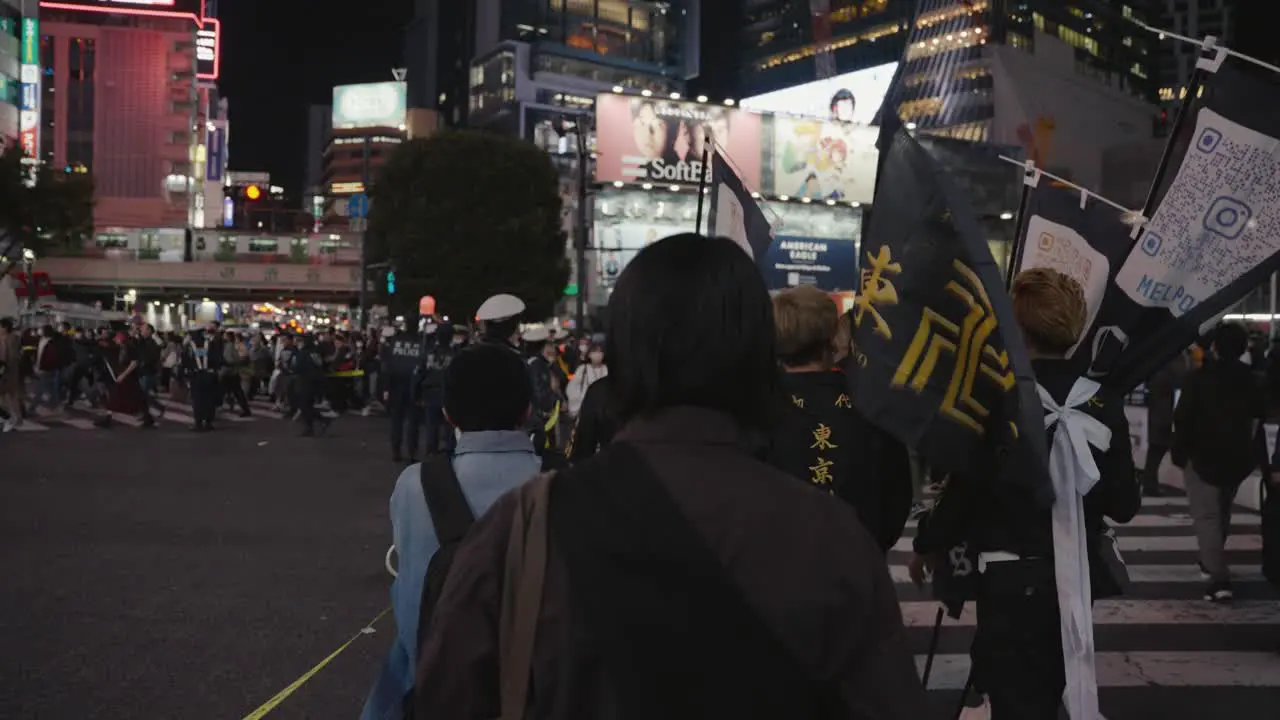 Japanese People in Costumes Crossing Shibuya Scramble on Halloween