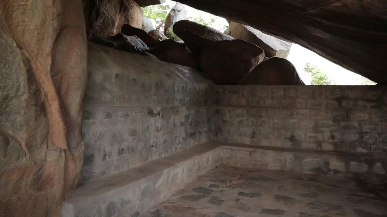 Pan view of the cave Protected Inscriptions or rock edicts of Emperor Ashoka on rock boulder at Maski Raichur India