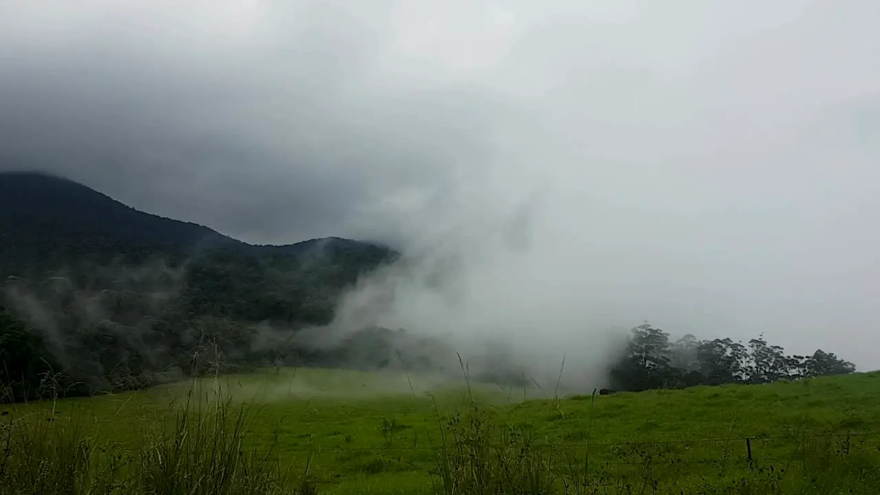 Misty fog rolling in from the mountains