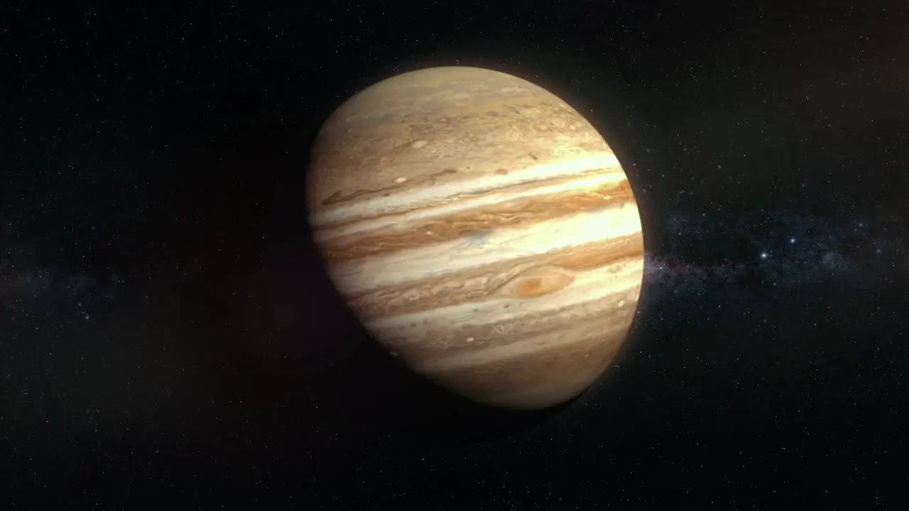 Animated Shot Approaching the Gas Giant Jupiter with Animated Clouds