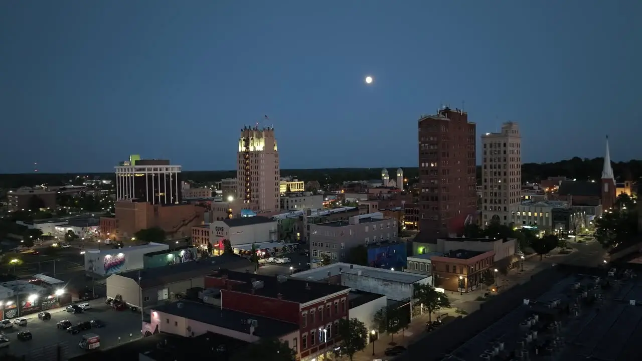 Jackson Michigan downtown at night with drone video circle