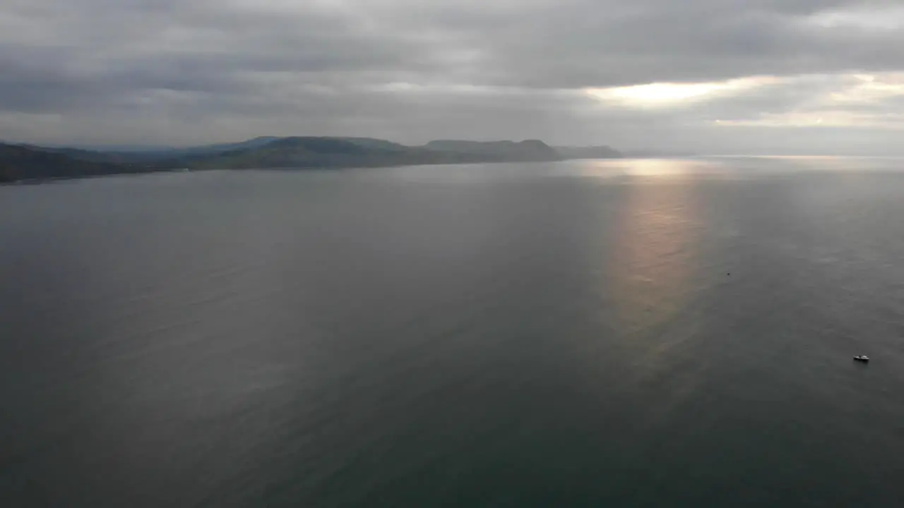 Aerial dramatic shot of Lyme Bay and the Jurassic Coast South West England on an early morning at sunrise