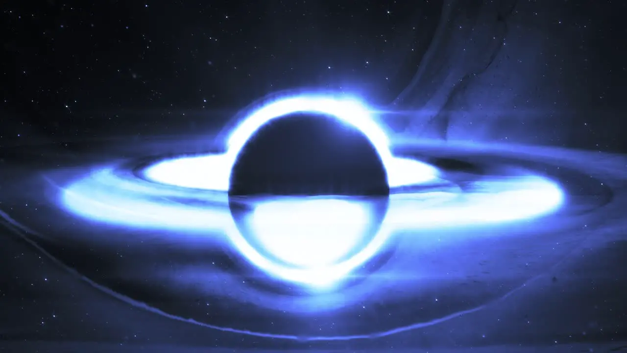 Supermassive blue black hole animation with matter on the event horizon