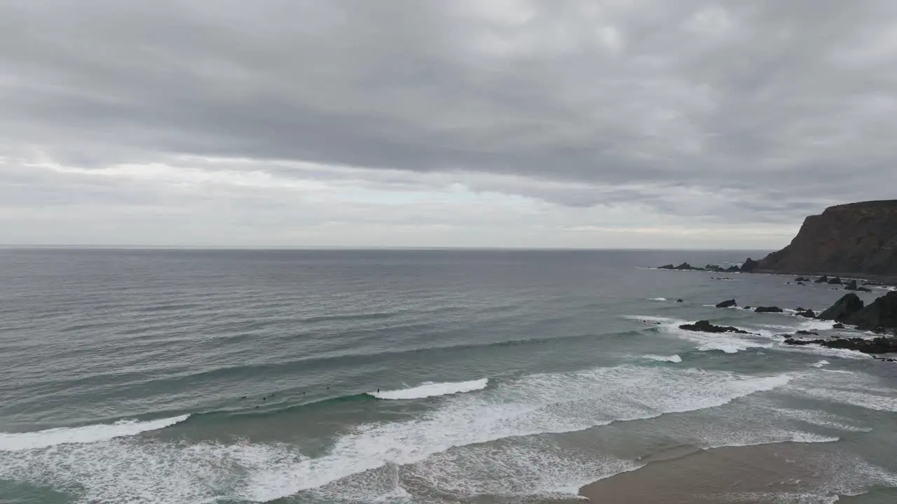 Aerial view of picturesque beach at the Algarve Coast on an overcast day