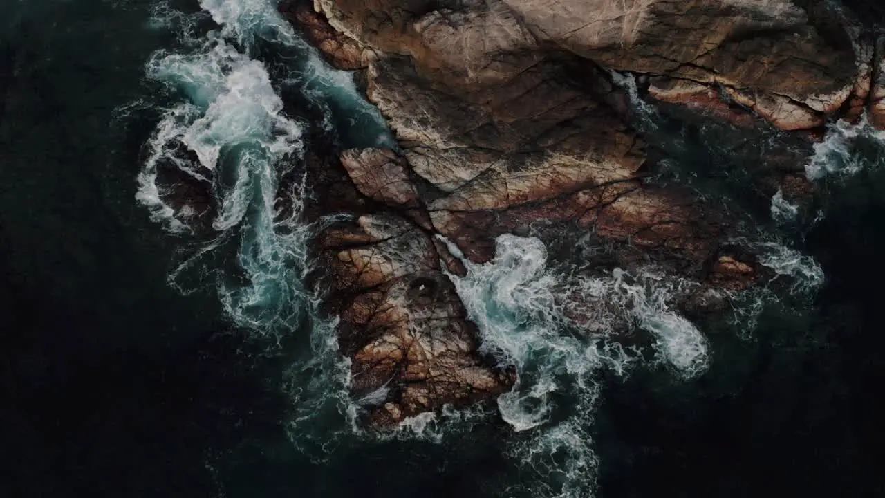 Aerial View Of Splashing Waves On Rocky Coastline At Mazunte Beach In Oaxaca Mexico