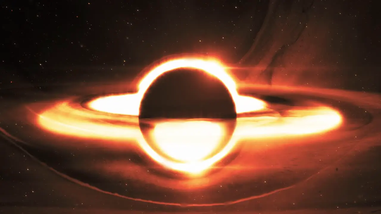 Animation of a Black Hole and Ring of red glowing plasma nebula in Outer Space