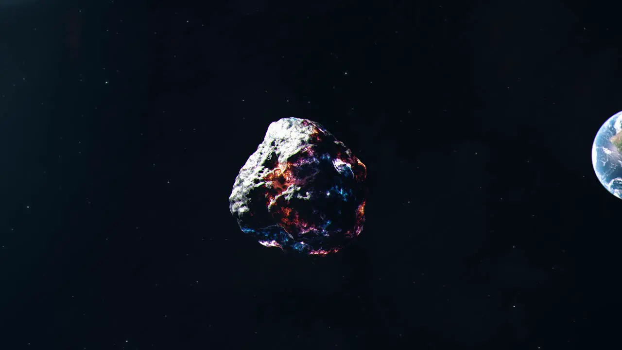 Glowing Metallic Asteroid Travelling Towards Earth