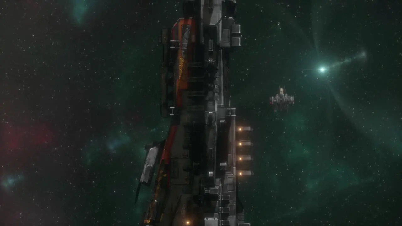 Military Spaceship Establishing Shot in Deep Space