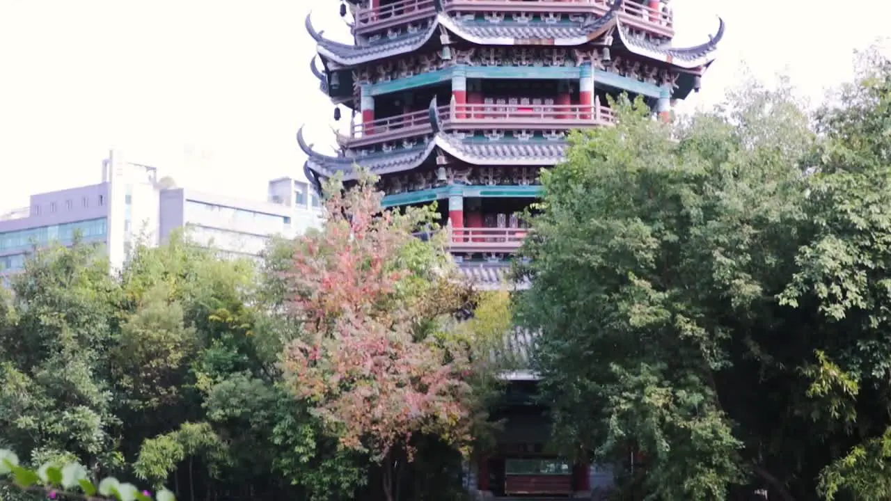 a down to up view of the moon tower in Guilin in China