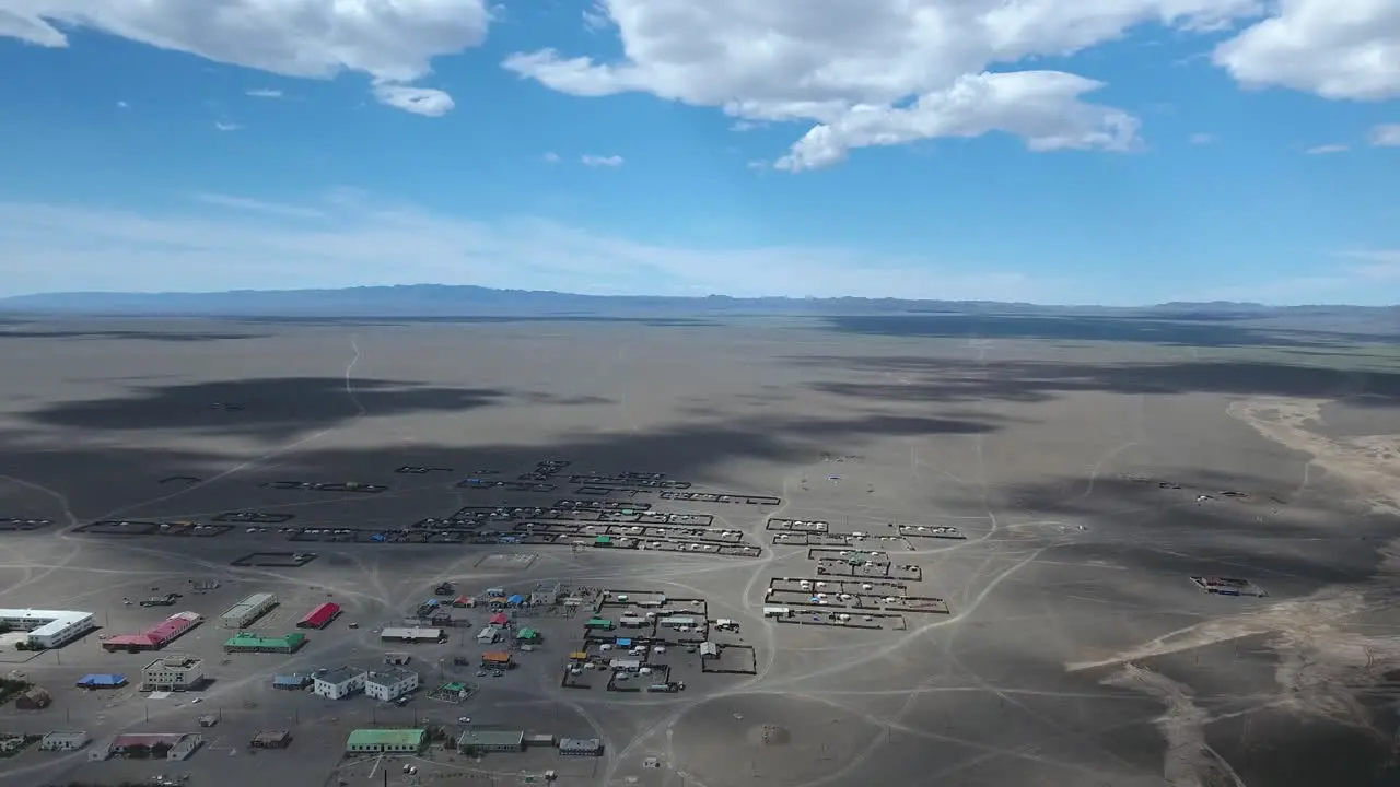 Aerial drone timelapse drone zooming out a deserted city in mongolia