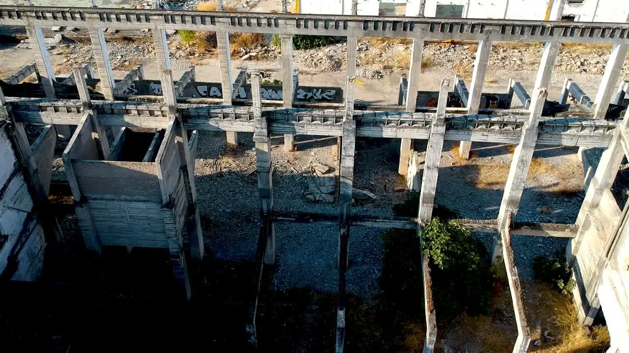 Orbiting drone shot of the abandoned Guadalquivir cement factory Seville Spain aerial