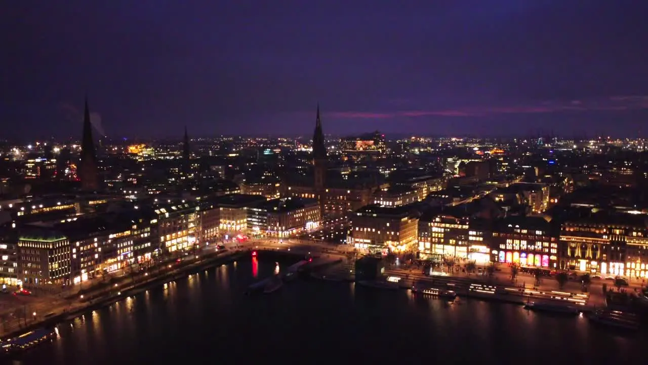 Hamburg Skyline Post Sunset Aerial Shot