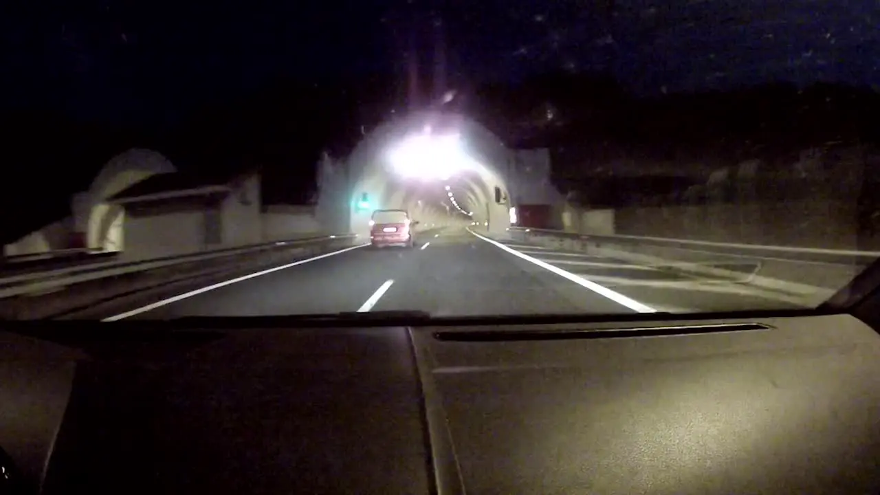 Entering a tunnel in the Pindos Mountains driving on the autobahn between Thessaloniki and Ioannina in the northwest region of Greece