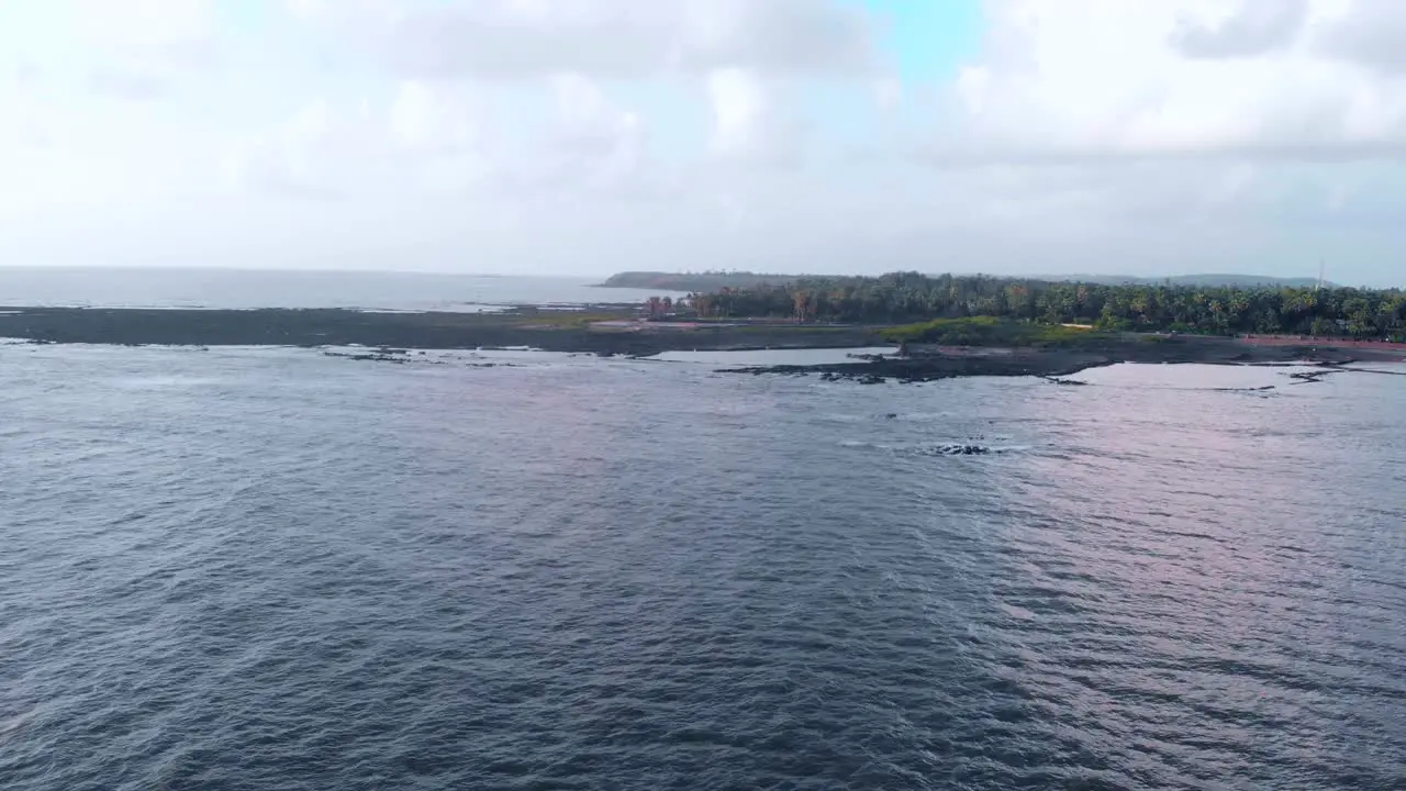 gorai beach dock waves on sun set dron shot birds panorama view