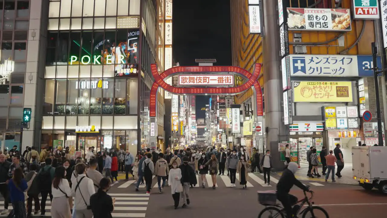 Kabukicho District Shinjuku Nightlife Area as Crowds Cross Street