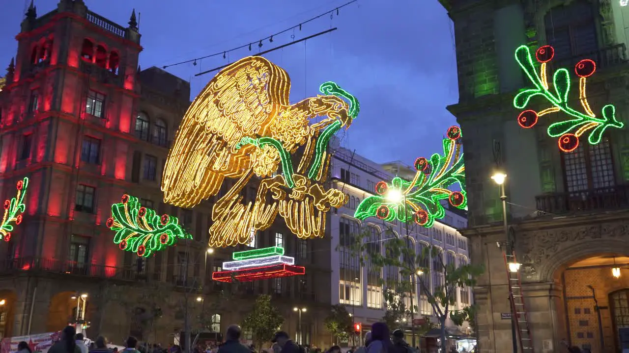 Static shot of Christmas neon decoration in a Mexican town