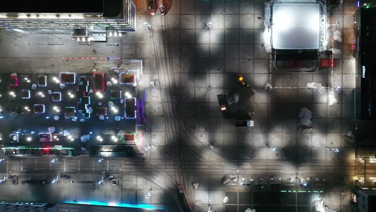 Aerial view of the city square located in the center of Katowice Day to night transition