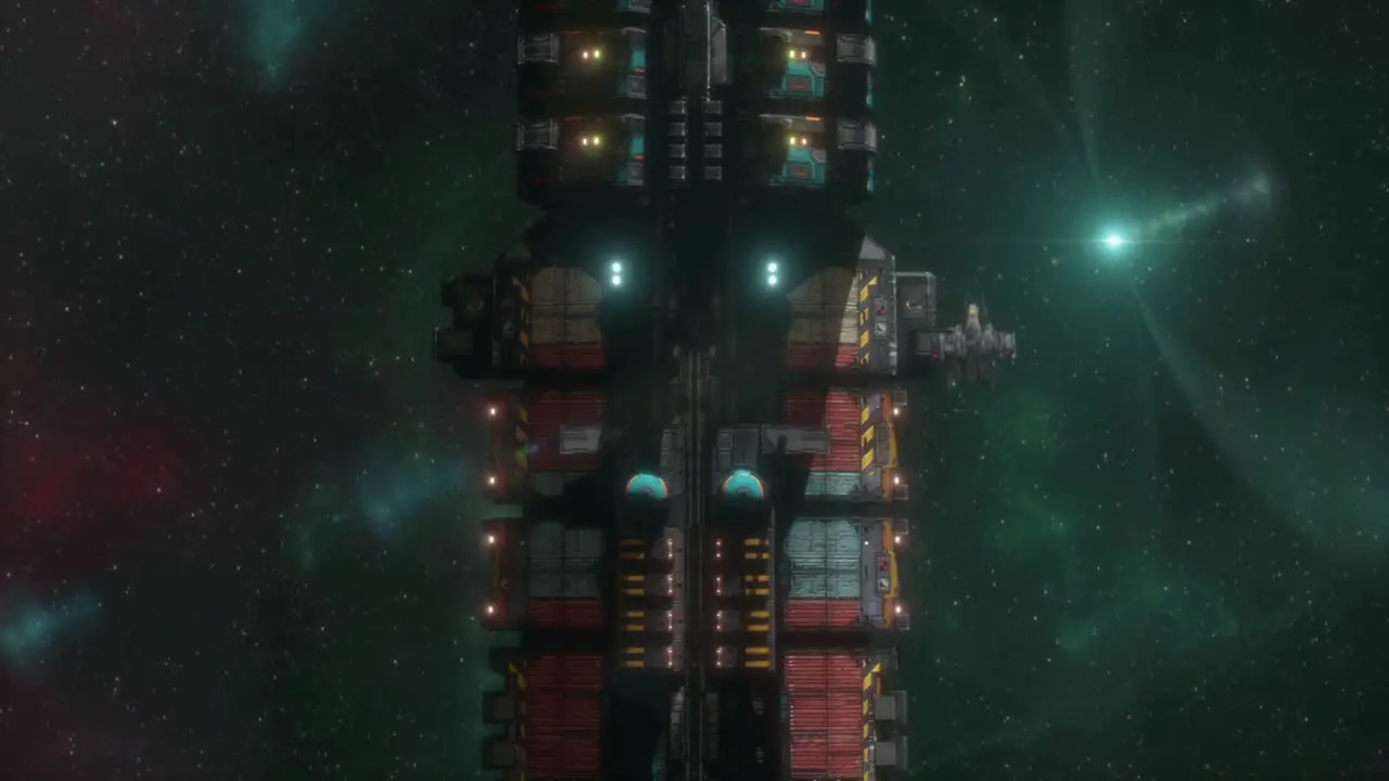 Establishing Shot of a Cargo Ship in Deep Space