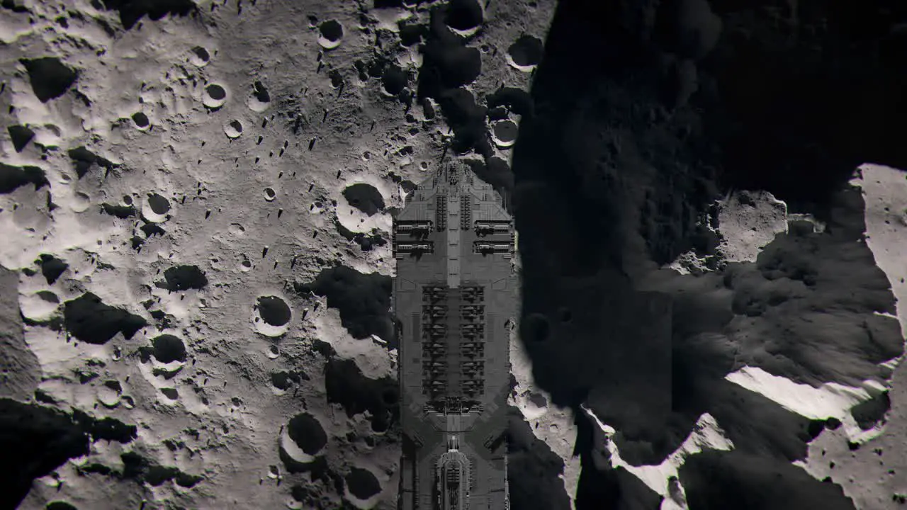 Large Futuristic Spaceship Travelling over the Surface of the Moon