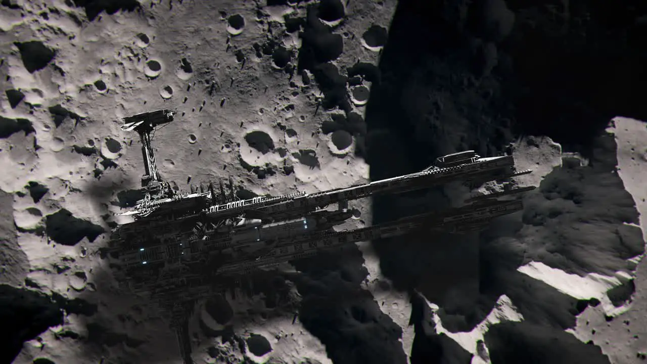 Large Futuristic Spaceship Maneuvering over the Surface of the Moon