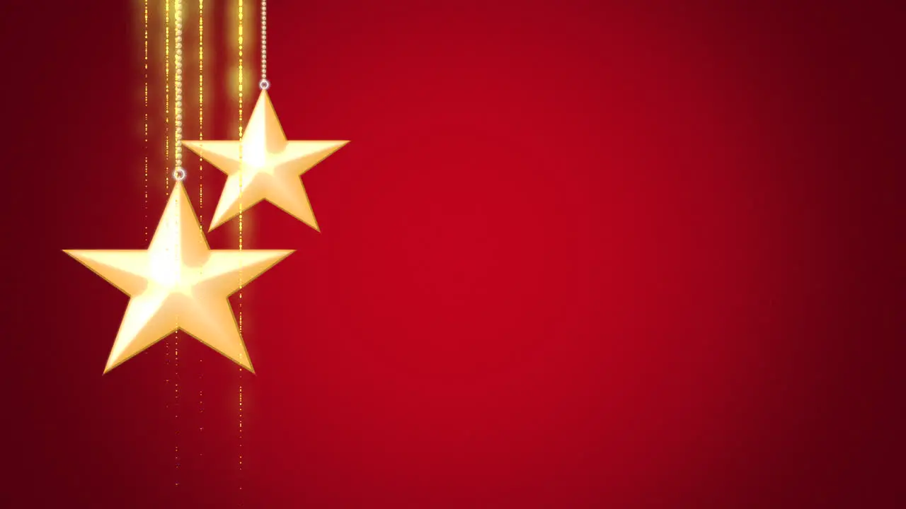 Animated closeup motion gold Christmas stars on red background