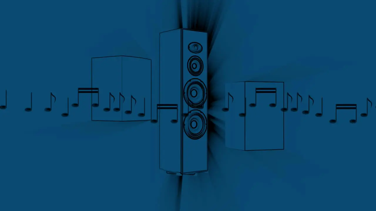 Blue Speakers and Musical Notes 