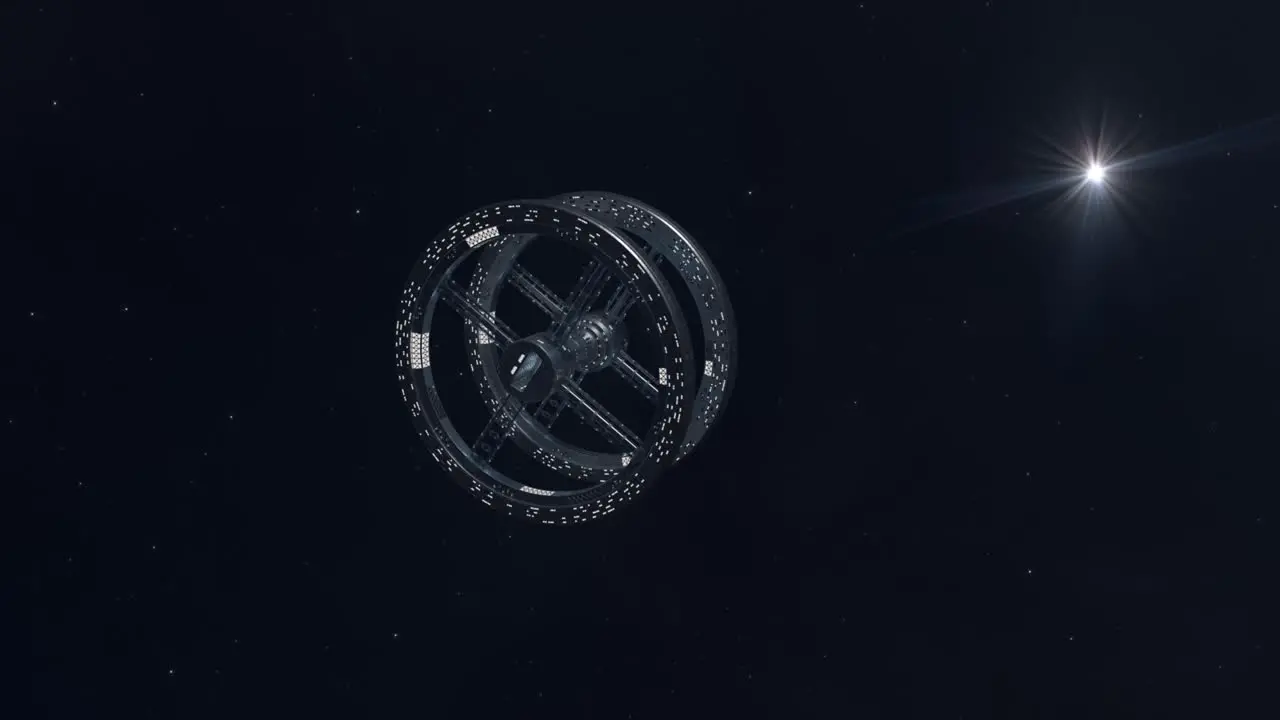 Large Space Station Rotating in Outer Space