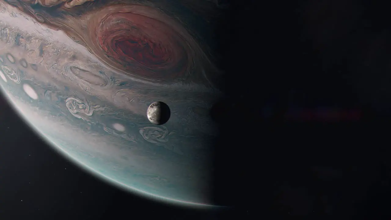 Jupiter's Moon Ganymede Orbiting the Gas Giant Planet