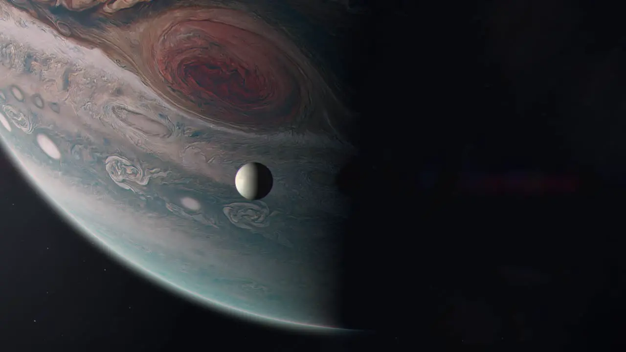 Jupiter's Moon Europa Orbiting the Gas Giant Planet