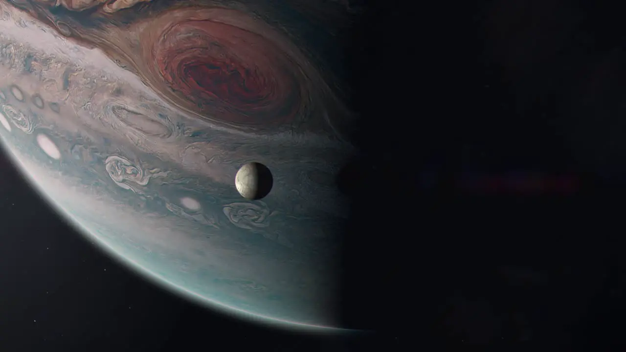 Jupiter's Moon Io Orbiting the Gas Giant Planet