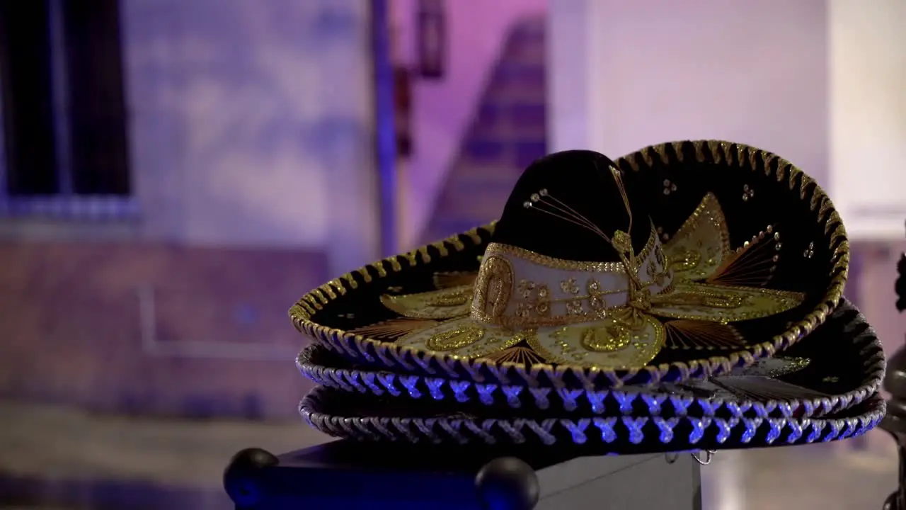 Stack of sombreros in the street