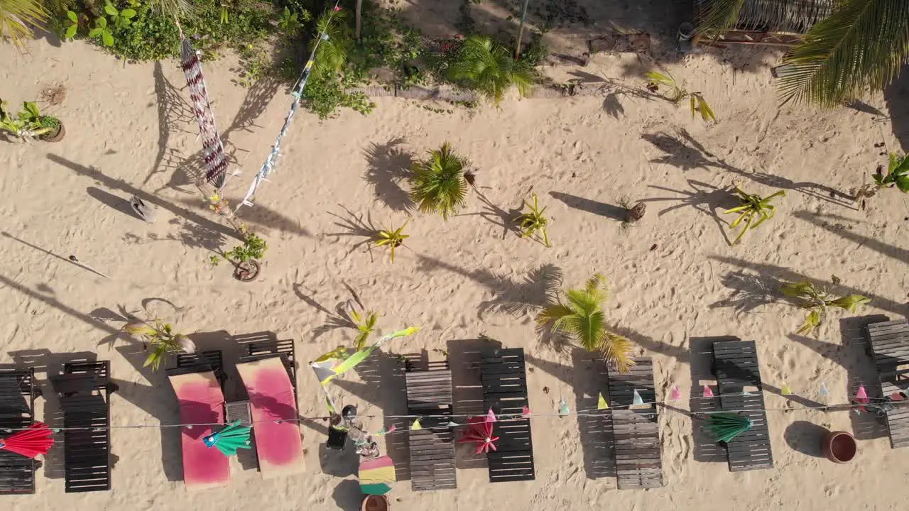 Beach Chairs Hammocks and Palm Trees on a Hippie Rasta Beach Bar Topshot