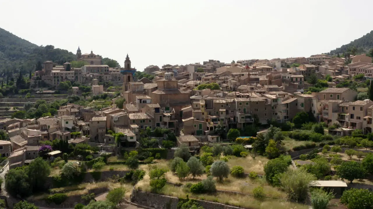 Houses of historical Valldemossa village on hillside spanish Mallorca