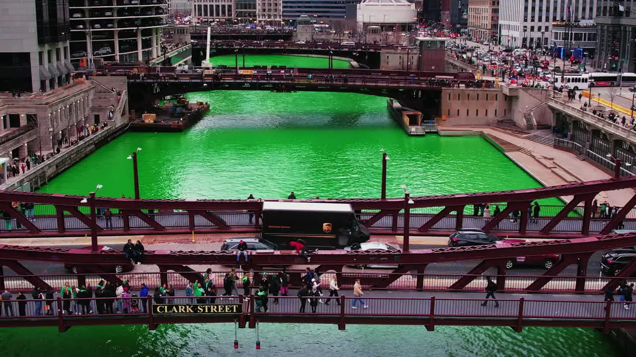 Clark Street Bridge during Saint Patricks day in chicago