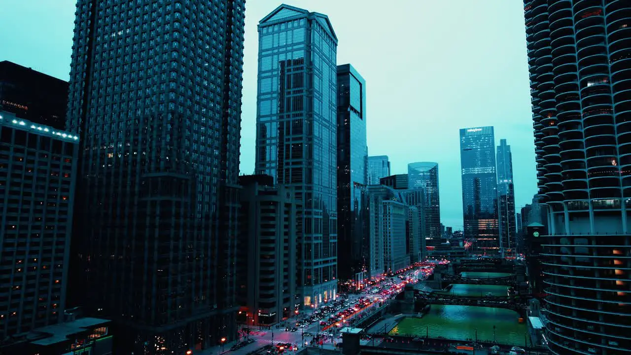 Aerial VIew of Downtown Chicago During Saint Patricks Day