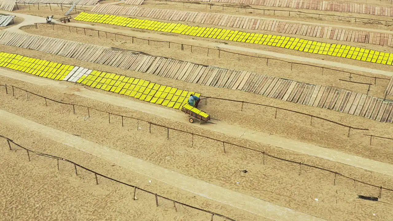 Drone view of rice paper drying in a traditional village of dry vermicelli and rice paper in Nhon Phuc Commune An Nhon Town in the south central coastal province of Binh Dinh