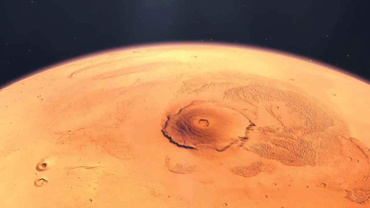 Close Shot of Olympus Mons the Largest Volcano and Mountain in the Solar System