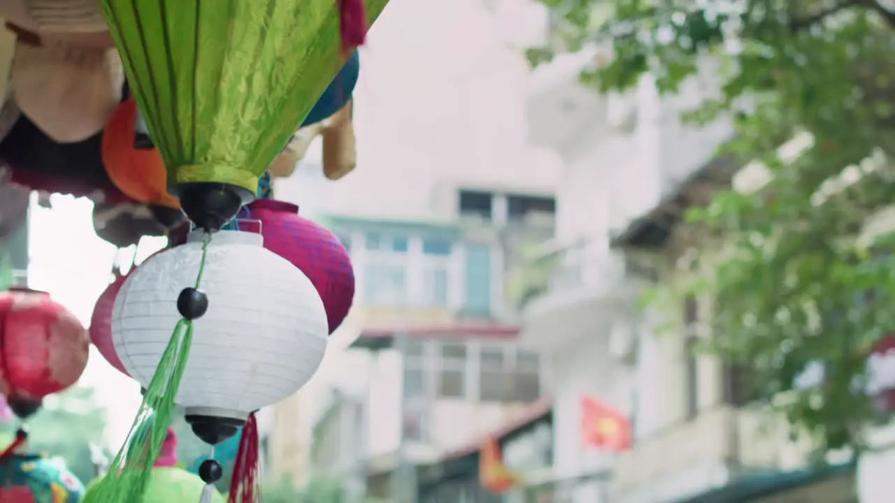 Handheld video shows of lanterns at the Vietnamese market