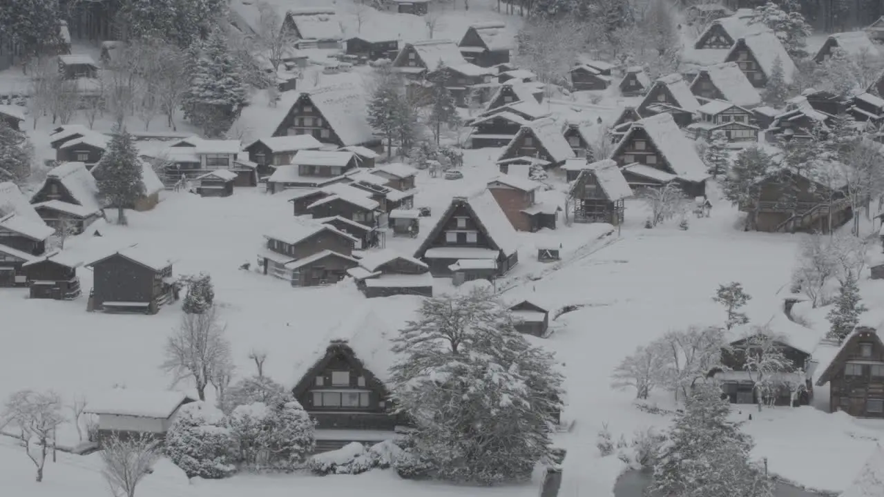 A wide view point of Shirakawago a small traditional village in Japan during winter