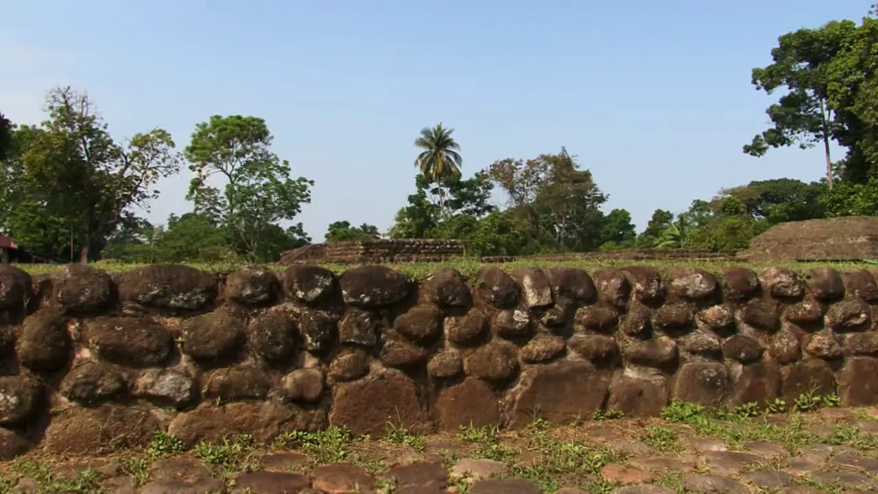 Stone wall inside of the Izapa archeological site in Mexico