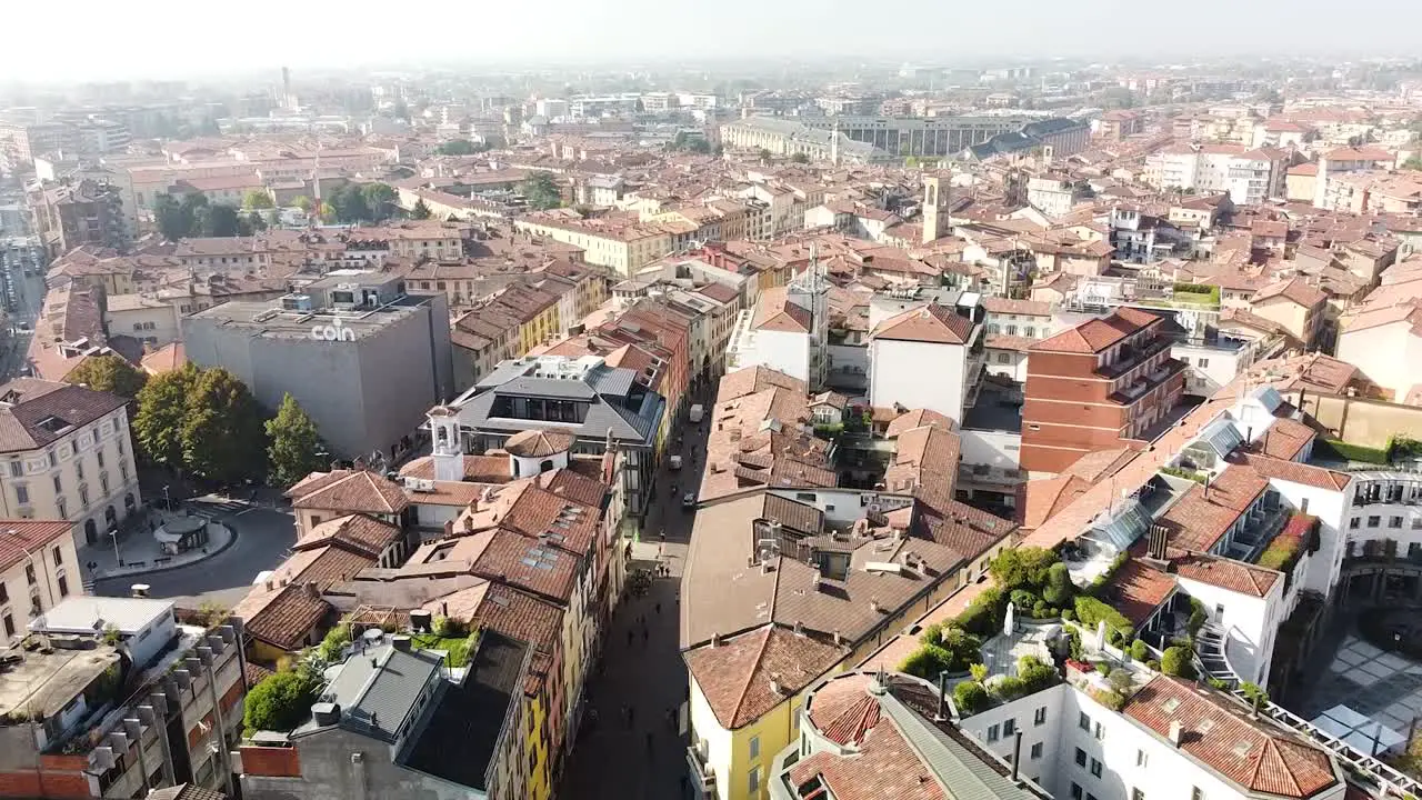 Cityscape of Bergamo city on sunny day aerial drone view