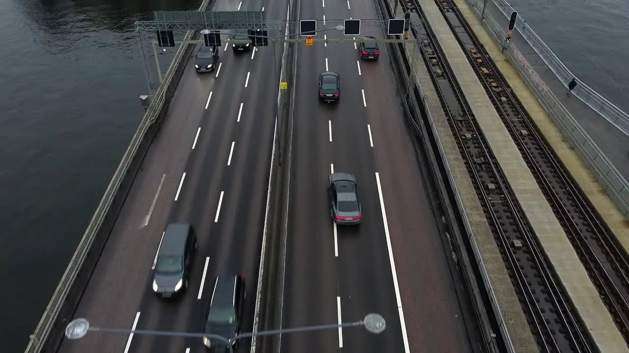 Traffic in Stockholm on the bridge Moving cars