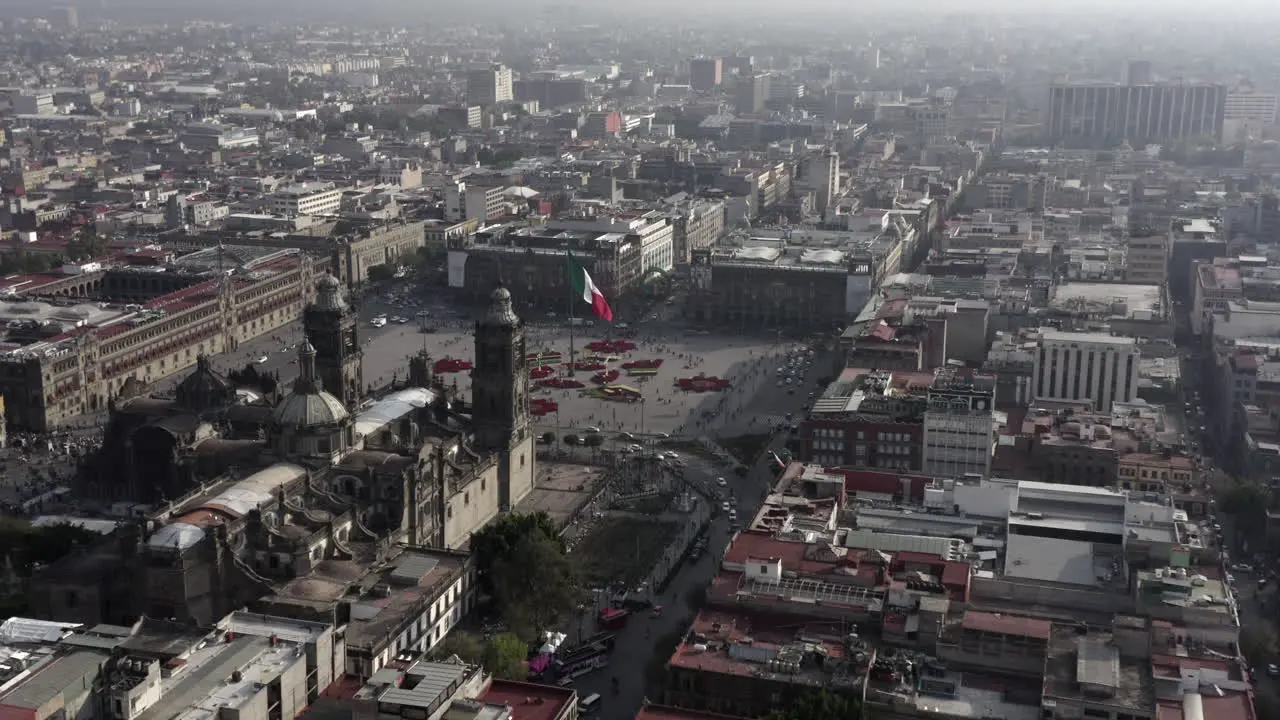 Aerial shot of the Mexico City center with the Cathedral and the main square