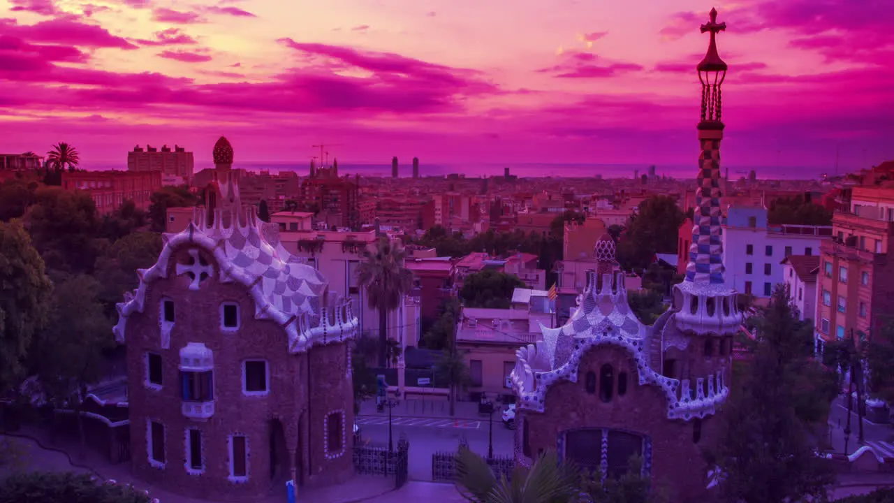 Park Guell designed by Antoni Gaudi in Barcelona Sunrise in Barcelona