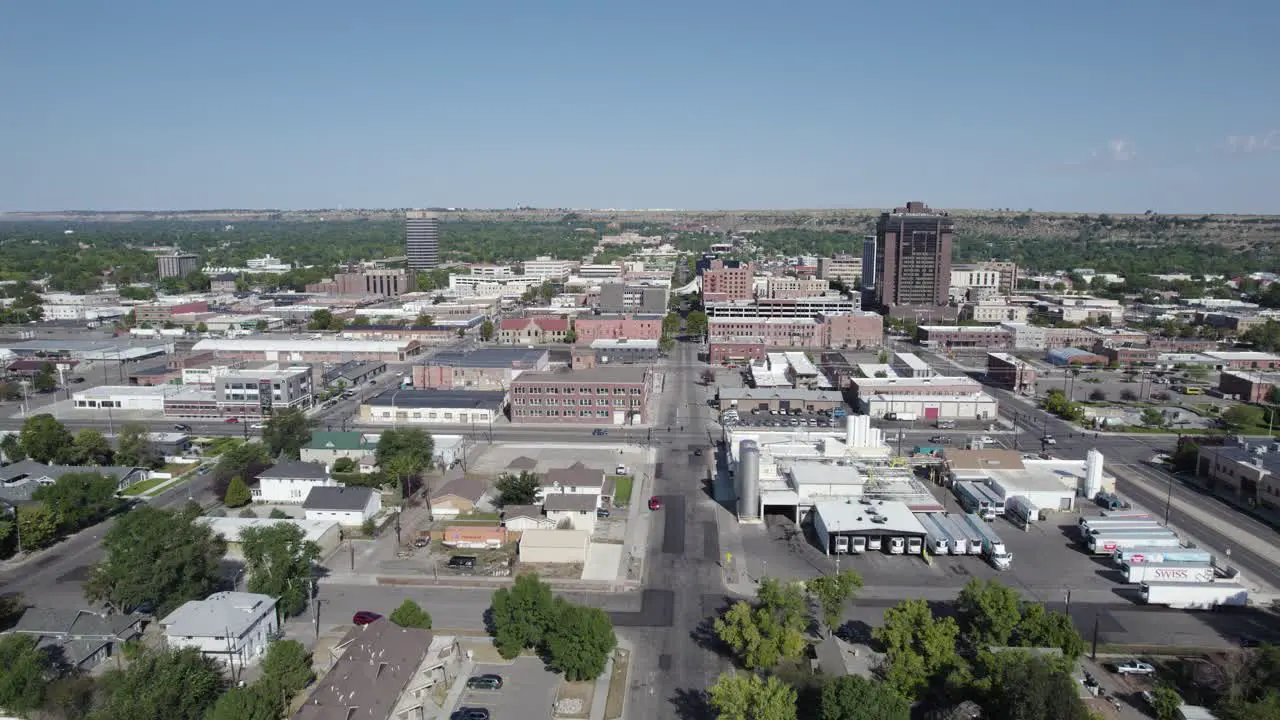 City Buildings on Summer Day in Billings Montana Establishing Aerial Drone